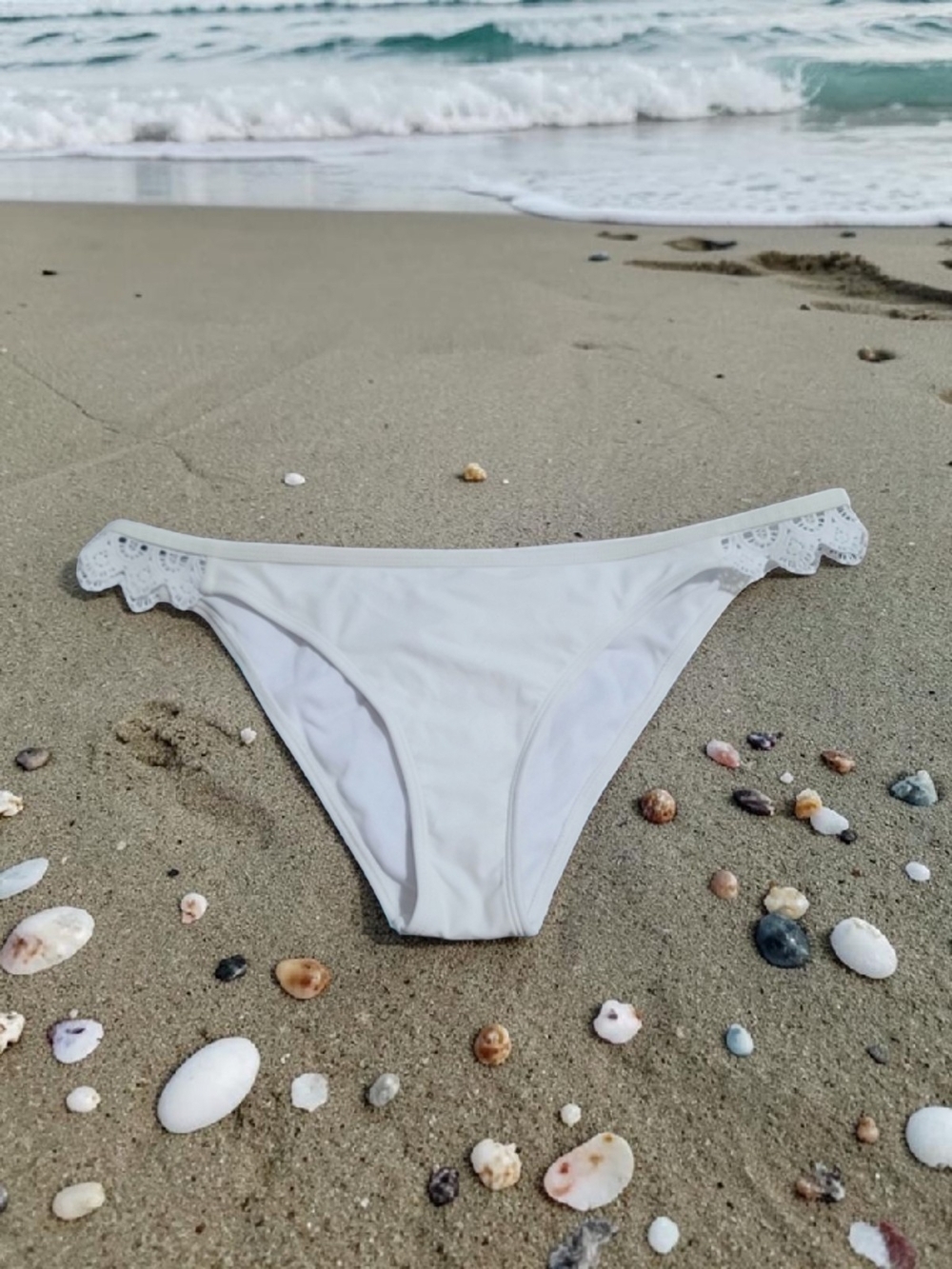 Kendall & Kylie - Large White Lace-Trim Bikini Bottom